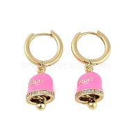 Bell Brass & Enamel Hoop Earrings for Women, Lead Free & Cadmium Free, Real 18K Gold Plated, Pink, 30mm(EJEW-U015-25G-A)