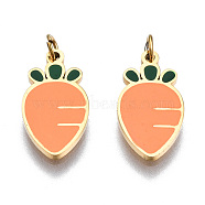 316 Surgical Stainless Steel Enamel Charms, with Jump Rings, Carrot, Light Salmon, Real 14K Gold Plated, 13x7x1mm, Jump Ring: 3x0.5mm, 2mm inner diameter(STAS-S116-362G)