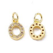 Real 18K Gold Plated Brass Micro Pave Clear Cubic Zirconia Charms, with Jump Ring, Letter.O, 11x8x2.5mm, Hole: 3.4mm(KK-E068-VB452-O)