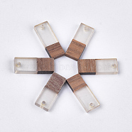 Resin & Walnut Wood Pendants, Rectangle, Clear, 22.5~23x8.5~9x3.5mm, Hole: 2mm(RESI-S358-79M)