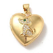 Rack Plating Brass Micro Pave Clear Cubic Zirconia Locket Pendants, Cadmium Free & Lead Free, Long-Lasting Plated, Heart with Dog Pattern, Real 18K Gold Plated, 20x18.5x7.5mm, Hole: 4x3.5mm, Inner Diameter: 14x14.5mm(KK-M227-07G)