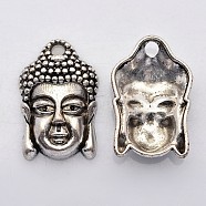 Metal Alloy Pendants, Lead Free and Cadmium Free & Nickel Free, Buddha, Antique Silver, 26x18x6mm, Hole: 2mm(X-PALLOY-F69-AS)