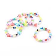 Acrylic Kids Bracelets Sets, Stretch Beaded Bracelets, with Mixed Shapes Plastic Beads, Colorful, Inner Diameter: 1-3/4 inch(4.3cm), 5pcs/set(BJEW-JB06116)