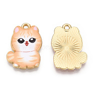 Printed Alloy Pendants, Light Glod, Cat Charms, PeachPuff, 21x14.5x1.5mm, Hole: 1.4mm(ENAM-N056-198A)