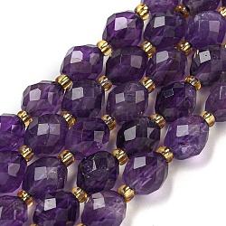 Natural Amethyst Beads Strands, Faceted, Oval, with Seed Beads, 8~9x6~8mm, Hole: 1~1.2mm, about 17~19pcs/strand, 7.09~7.87 inch(18~20cm)(G-N342-54)