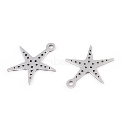 Non-Tarnish 201 Stainless Steel Pendants, Star Charm, Stainless Steel Color, 20x18x1mm, Hole: 1.8mm(STAS-T052-50P)