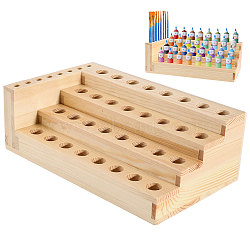 4-Tier Wooden Paint Rack, Pigment & Paint Brush Organizer Holder, Blanched Almond, 27.2x16x9.3~9.5cm, Inner Diameter: 0.9cm & 1.85cm(AJEW-WH0016-07)