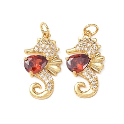 Brass Micro Pave Cubic Zirconia Pendants, Sea Horse Charms, Cadmium Free & Lead Free, Rack Plating, Long-Lasting Plated, with Jump Ring, Real 18K Gold Plated, 22.5x12.5x4mm, Hole: 3.3mm(KK-C143-09G)