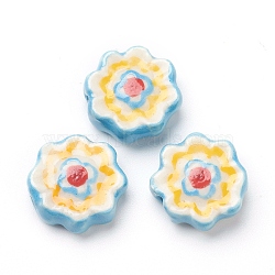 Handmade Porcelain Flower Beads, Blue, 16~17x16~17x6~6.5mm, Hole: 2mm, about 20pcs/strand, 12.99 inch(33cm)(PORC-J008-04A)