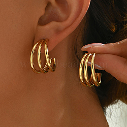 Stainless Steel Triple C-Shaped Stud Earrings, Golden, 23mm(ZD7000-2)
