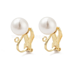 304 Stainless Steel Clip-on Earring Findings with Imitation Pearl Plastic Beaded, with Loops, Golden, 17x9x6mm(STAS-H216-03B-G)