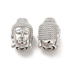 Brass Cubic Zirconia Beads, Buddha, Platinum, 14x9.5x10.5mm, Hole: 1.8mm(KK-E068-VB477)