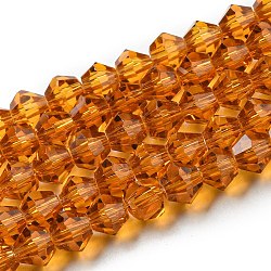 Transparent Glass Beads Strands, Faceted, Bicone, Dark Orange, 6x6mm, Hole: 1mm, about 45~47pcs/strand, 9.65~9.84 inch(24.5~25cm)(EGLA-A039-T6mm-D28)