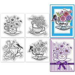 4Pcs 4 Styles PVC Stamp, for DIY Scrapbooking, Flower, 55x55mm, 1pc/style(DIY-WH0487-0061)