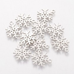 304 Stainless Steel Pendants, Snowflake, Stainless Steel Color, 15.4x11.7x1mm, Hole: 1.5mm(STAS-Q201-T194)