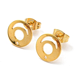 201 Stainless Steel Stud Earring Findings, with 304 Stainless Steel Pin & Hole & Friction Ear Nuts, Hollow Out Flat Round, Real 24K Gold Plated, 10mm, Hole: 1mm, Pin: 0.8mm(STAS-D244-24G-A)