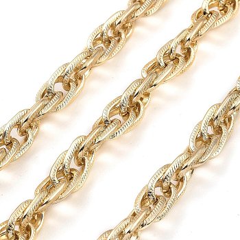 Aluminium Rope Chains, Unwelded, with Spool, Light Gold, 16x10x2.5mm, about 16.40 Feet(5m)/Roll