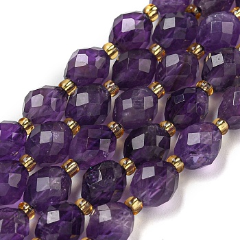 Natural Amethyst Beads Strands, Faceted, Oval, with Seed Beads, 8~9x6~8mm, Hole: 1~1.2mm, about 17~19pcs/strand, 7.09~7.87 inch(18~20cm)