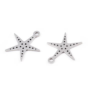 201 Stainless Steel Pendants, Star Charm, Stainless Steel Color, 20x18x1mm, Hole: 1.8mm