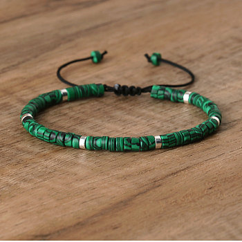 Synthetic Malachite Beaded Braided Bracelets, Adjustable Women's Bracelets, 