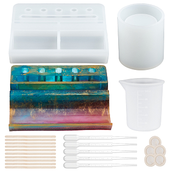 Olycraft DIY Penholder & Pen Pot Silicone Mold Kits, Include 3ML Disposable Plastic Dropper, Wooden Craft Sticks & Measuring Cup & Iron Tweezers, Mixed Color, 14pcs/set