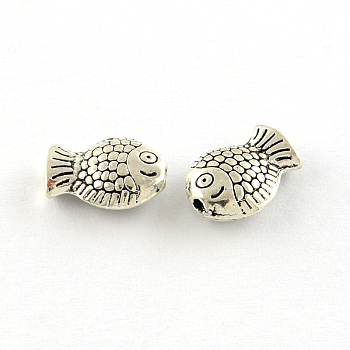 Tibetan Style Alloy Beads, Fish, Cadmium Free & Lead Free, Antique Silver, 9.5x6.5x3.5mm, Hole: 1mm, Hole: 1mm, about 1785pcs/1000g