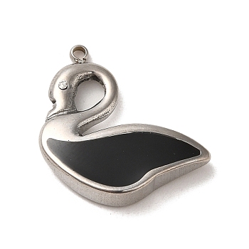 304 Stainless Steel Enamel Pendants, Swan Charms, Stainless Steel Color, 18x17x3mm, Hole: 1mm