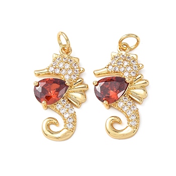 Brass Micro Pave Cubic Zirconia Pendants, Sea Horse Charms, Cadmium Free & Lead Free, Rack Plating, Long-Lasting Plated, with Jump Ring, Real 18K Gold Plated, 22.5x12.5x4mm, Hole: 3.3mm