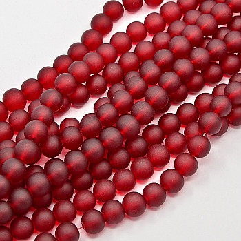 Transparent Glass Bead Strands, Frosted, Round, Dark Red, 10mm, Hole: 1.3~1.6mm, about 80pcs/strand, 31.4 inch