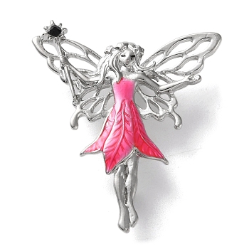 Cartoon Platinum Zinc Alloy Enamel Pin, Rhinestone Brooches with Resin for Backpack Clothes, Angel & Fairy, 49x45mm