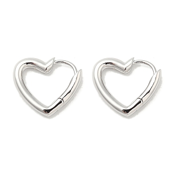 Brass Hoop Earrings, Long-Lasting Plated, Lead Free & Cadmium Free, Heart, Platinum, 3x15.5mm