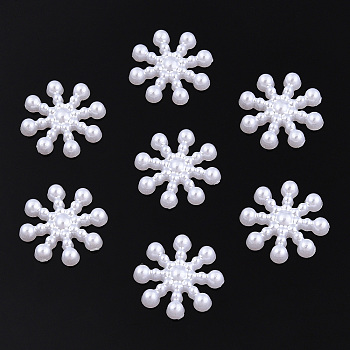 ABS Plastic Imitation Pearl Cabochons, Flower, White, 15x15x2.5mm, about 1000pcs/bag