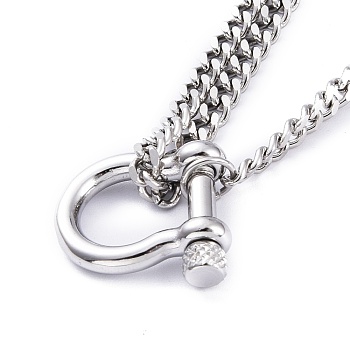 Stainless Steel Pendant Necklaces, with Curb Chains, Lobster Claw Clasps and Shackle Clasps, Stainless Steel Color, 18.39 inch(46.7cm)