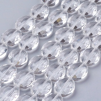 Glass Bead Strands, Crystal Bead Strands, Faceted, Oval, Clear, 20x16x10mm, Hole: 1mm, about 35pcs/strand, 27.5 inch