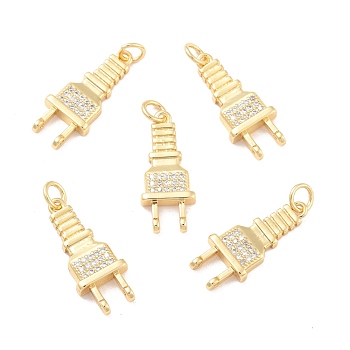 Eco-Friendly Brass Micro Pave Cubic Zirconia Pendants, Long-Lasting Plated, Lead Free & Cadmium Free & Nickel Free, Real 18K Gold Plated, Real 18K Gold Plated, 22.5x9x3mm, Hole: 3mm