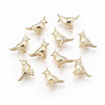 Brass Charms, Nickel Free, Real 18K Gold Plated, Bird, 12.5x8.5x4mm, Hole: 1mm