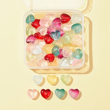 48Pcs 8 Colors Transparent Spray Painted Glass Beads, Heart, Mixed Color, 12x12x5.5mm, Hole: 1mm, 6Pcs/color