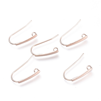 304 Stainless Steel Earring Hooks, with Horizontal Loop, Flat Ear Wire, Rose Gold, 18.5x13.5x3.5mm, Hole: 1.5mm, 20 Gauge, Pin: 0.8mm