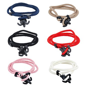 6Pcs 6 Colors Polyester Cord Two Loops Wrap Bracelets Set with Alloy Tortoise Clasps, Mixed Color, 25 inch(63.4cm), 1Pc/color