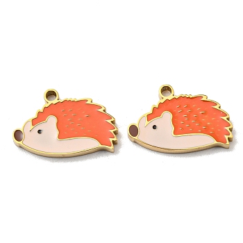 304 Stainless Steel Pendants, with Enamel, Hedgehog Charms, Real 14K Gold Plated, 10.5x16x1.5mm, Hole: 1.4mm