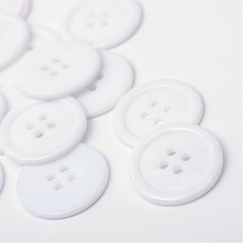 4-Hole Plastic Buttons, Flat Round, White, 22x2mm, Hole: 2mm
