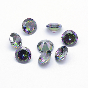 Cubic Zirconia Pointed Back Cabochons, Grade A, Faceted, Diamond, Colorful, 1.5mm