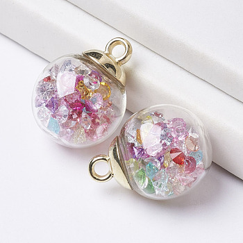 Glass Ball Pendants, for DIY Jewelry Making, with CCB Plastic Findings and Resin Rhinestones, Golden, 21x16mm, Hole: 2.5mm
