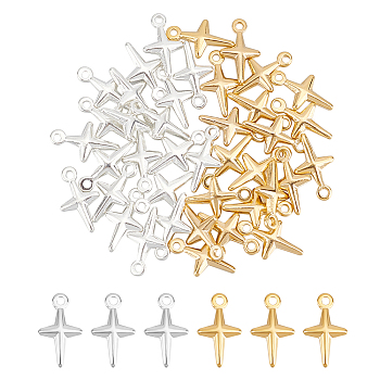 40Pcs 2 Colors Brass Charms, Cadmium Free & Lead Free, Long-Lasting Plated, Cross Charm, Mixed Color, 10x6x2mm, Hole: 1mm, 20pcs/color