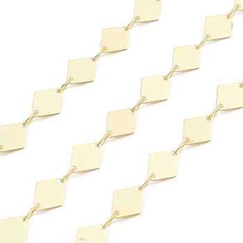 Brass Rhombus Link Chains, Unwelded, with Spool, Real 18K Gold Plated, 9x6x0.2mm