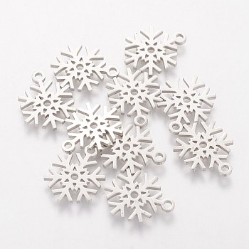 304 Stainless Steel Pendants, Snowflake, Stainless Steel Color, 15.4x11.7x1mm, Hole: 1.5mm