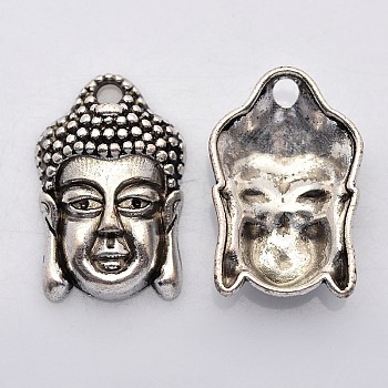 Metal Alloy Pendants, Lead Free and Cadmium Free & Nickel Free, Buddha, Antique Silver, 26x18x6mm, Hole: 2mm