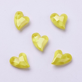 Acrylic Pendants, Imitation Pearl, Heart, Faceted, Yellow, 11x9x4mm, Hole: 0.5mm