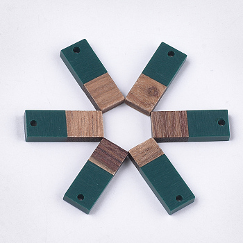 Resin & Walnut Wood Pendants, Rectangle, Dark Slate Gray, 22.5~23x8.5~9x3.5mm, Hole: 2mm