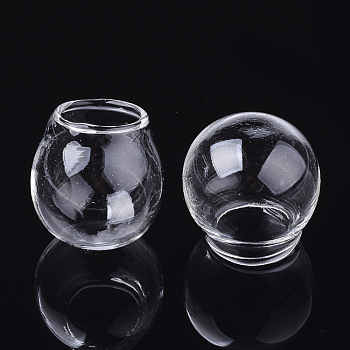 Handmade Blown Glass Globe Ball Bottles, for Glass Vial Pendants Making, Round, Clear, 21~22x19~20mm, Half Hole: 8.5mm